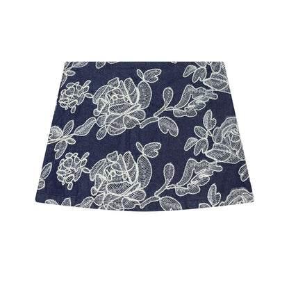 Women Clothing Summer Retro Rose Embroidered High Waist Slimming Skirt