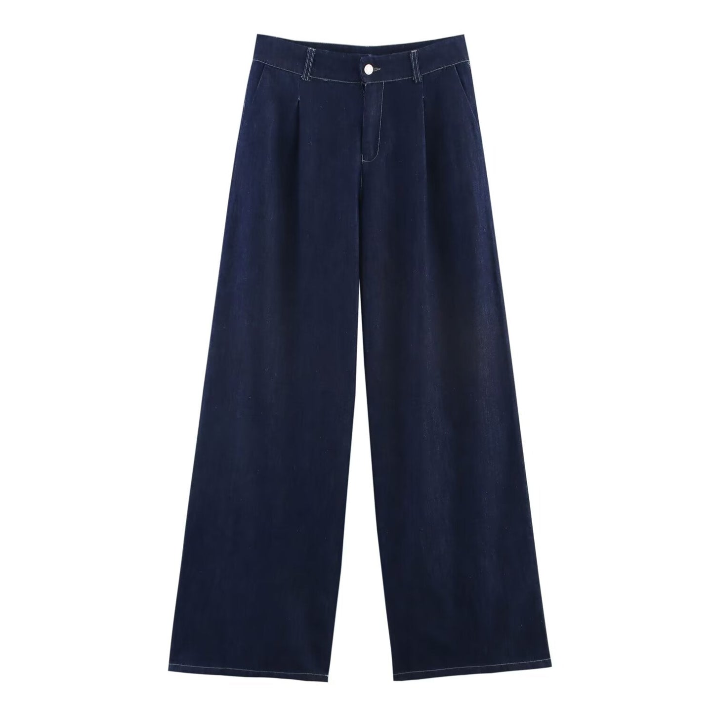 Summer Casual Women Collared Wide Sleeve Loose Denim Shirt Top High Waist Wide Leg Set