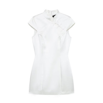 Women Silk Satin String Button Mini Dress Women