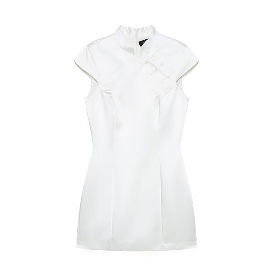 Women Silk Satin String Button Mini Dress Women