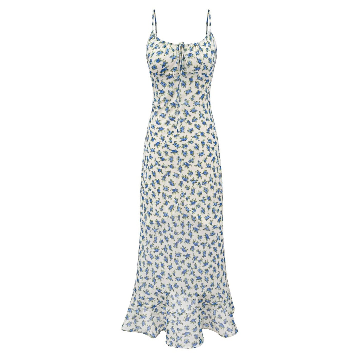 Summer Women Clothing French Romantic Atmosphere Seaside Vacation Printed Maxi Dress Slim Strap Dress