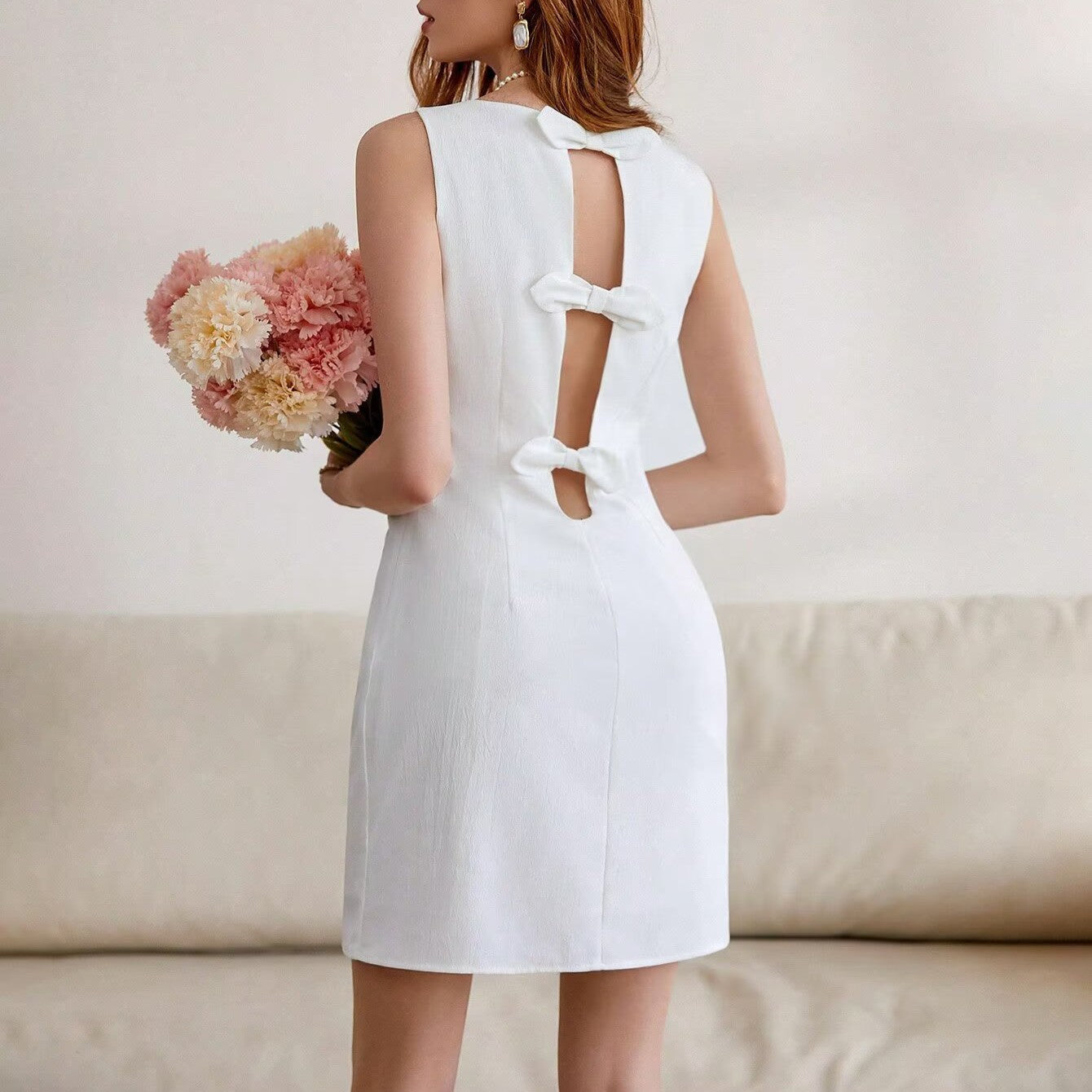 Woman Elegant Back Bow Tie Style Pastel Dress