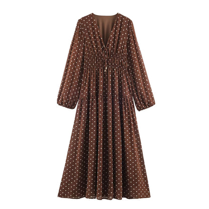 Summer Simple Thin Five Color Printed Chiffon Jumpsuit Long Sleeve Dress