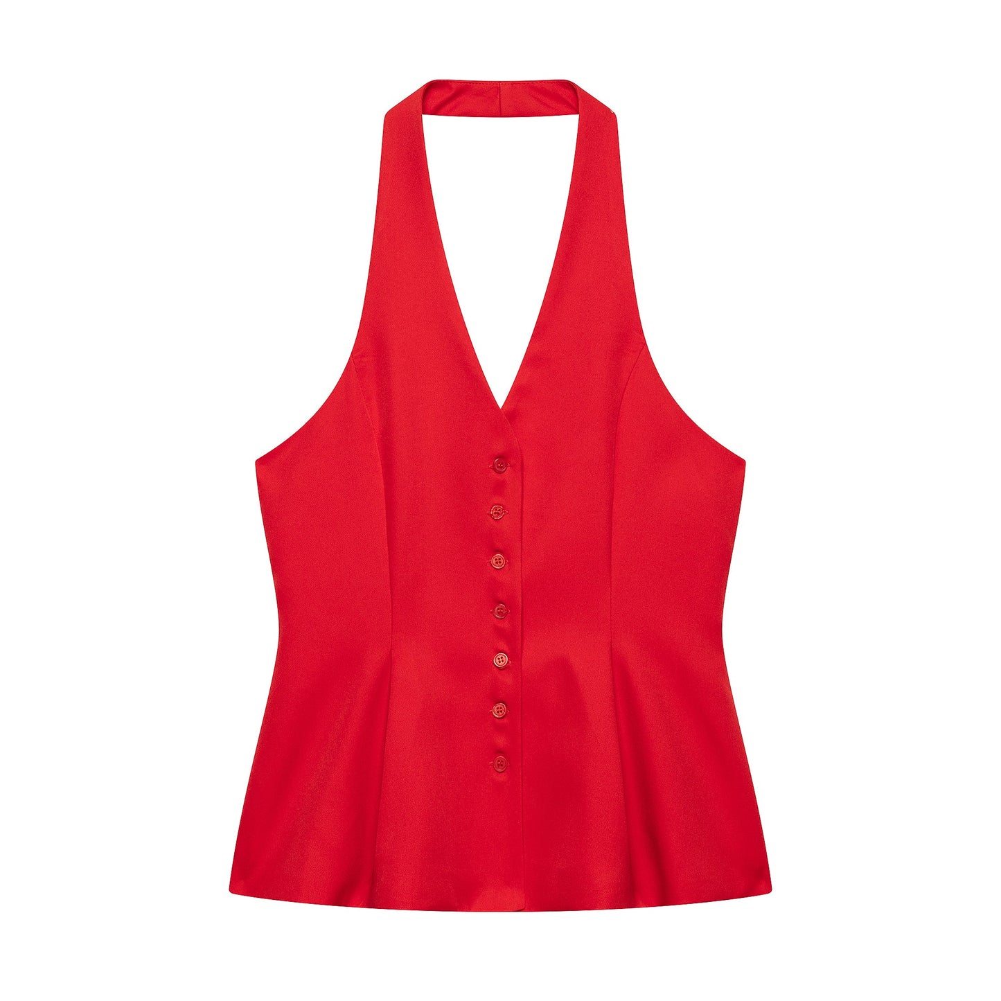 Women V neck Backless Hanging Collar Vest High Waist Straight Leg Pants