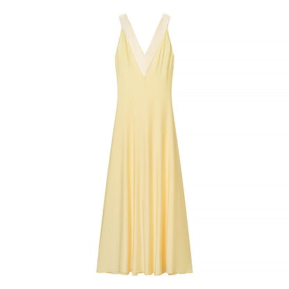 Deep V Plunge neck Sleeveless Dress Tight Waist Slim Fit Maxi Dress