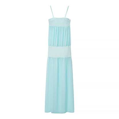 Summer Women Clothing Sexy Stitching See through Strap Solid Color Dress