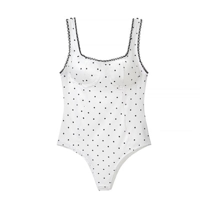 Women Clothing Gentle Sleeveless Stylish Simple Polka Dot Lace Sling Jumpsuit