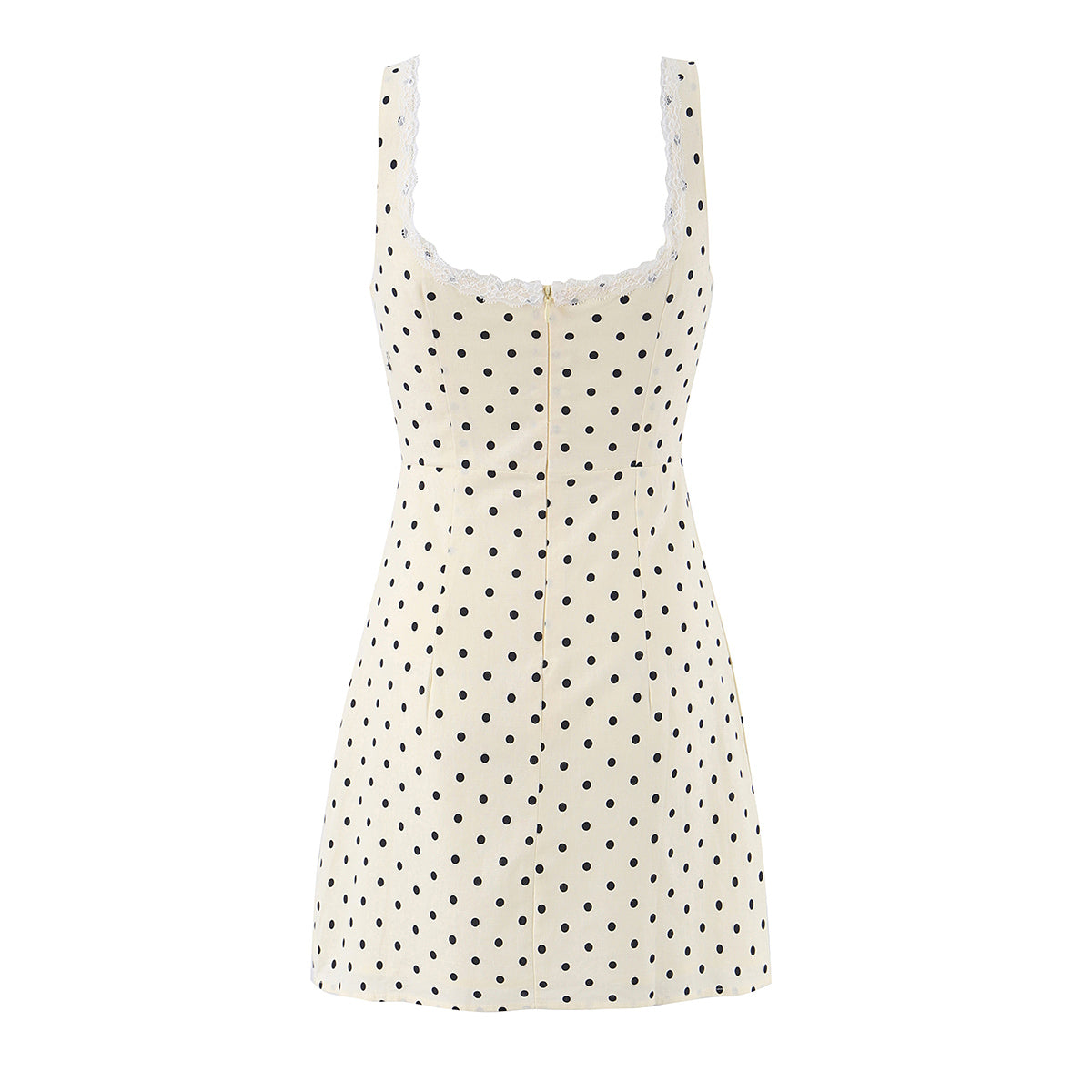 Polka Dot Camisole Women Summer Retro Elegant Lace Stitching Tied Cinched Sleeveless Dress