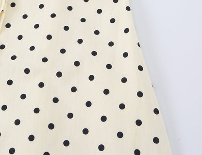 Polka Dot Camisole Women Summer Retro Elegant Lace Stitching Tied Cinched Sleeveless Dress