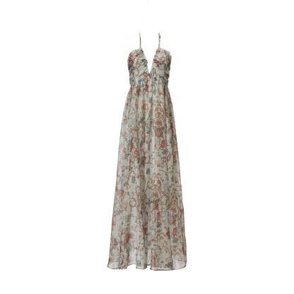 Women Summer Printed Halter Neck Strapless Dress