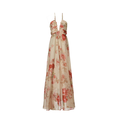 Women Summer Printed Halter Neck Strapless Dress