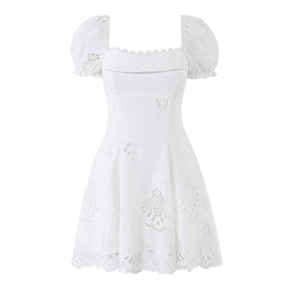 Summer French Sexy Solid Color Lace Trim Waist Trimming Spaghetti Straps Sexy Dress