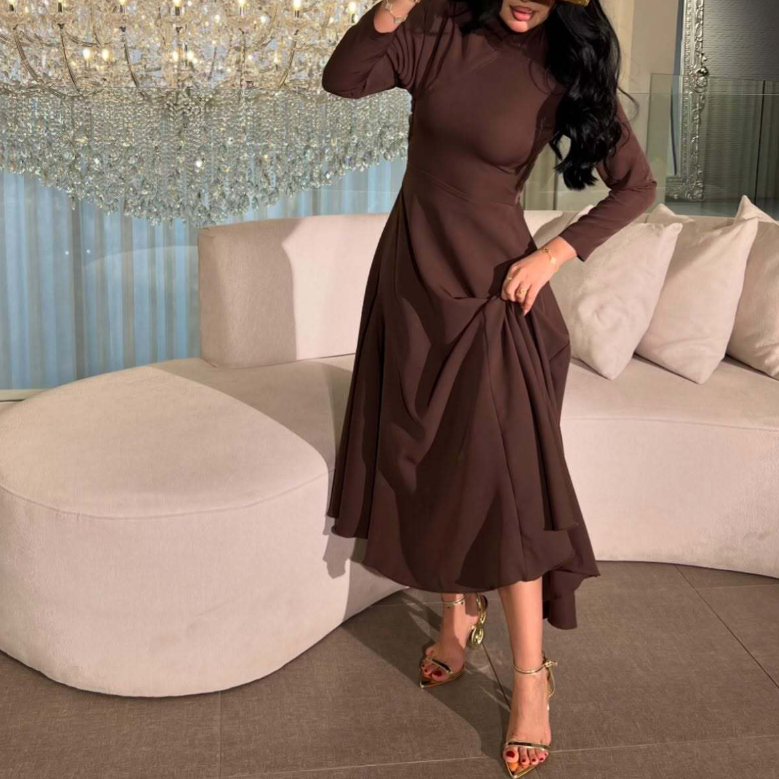 Summer Women Clothing Sexy Pleated Long Sleeve Turtleneck Dress