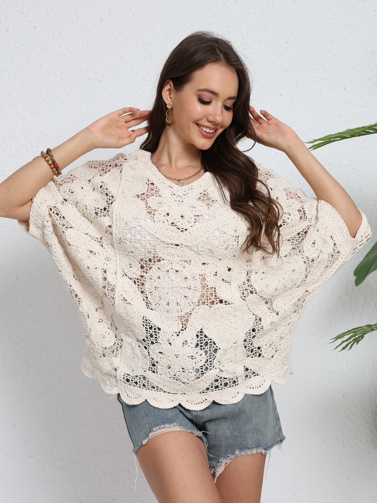 Women Summer Vacation Short Sleeved Knitted Top