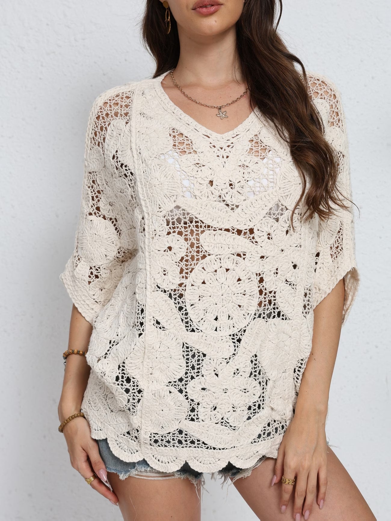 Women Summer Vacation Short Sleeved Knitted Top