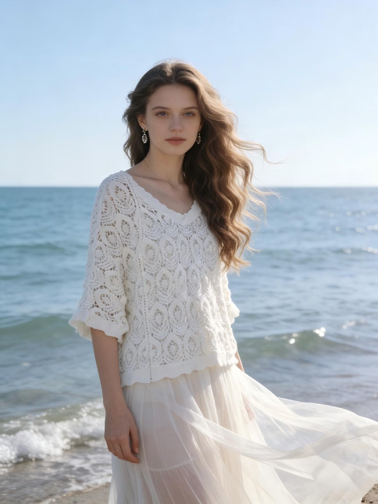 Women Summer Vacation Short Sleeved Knitted Top