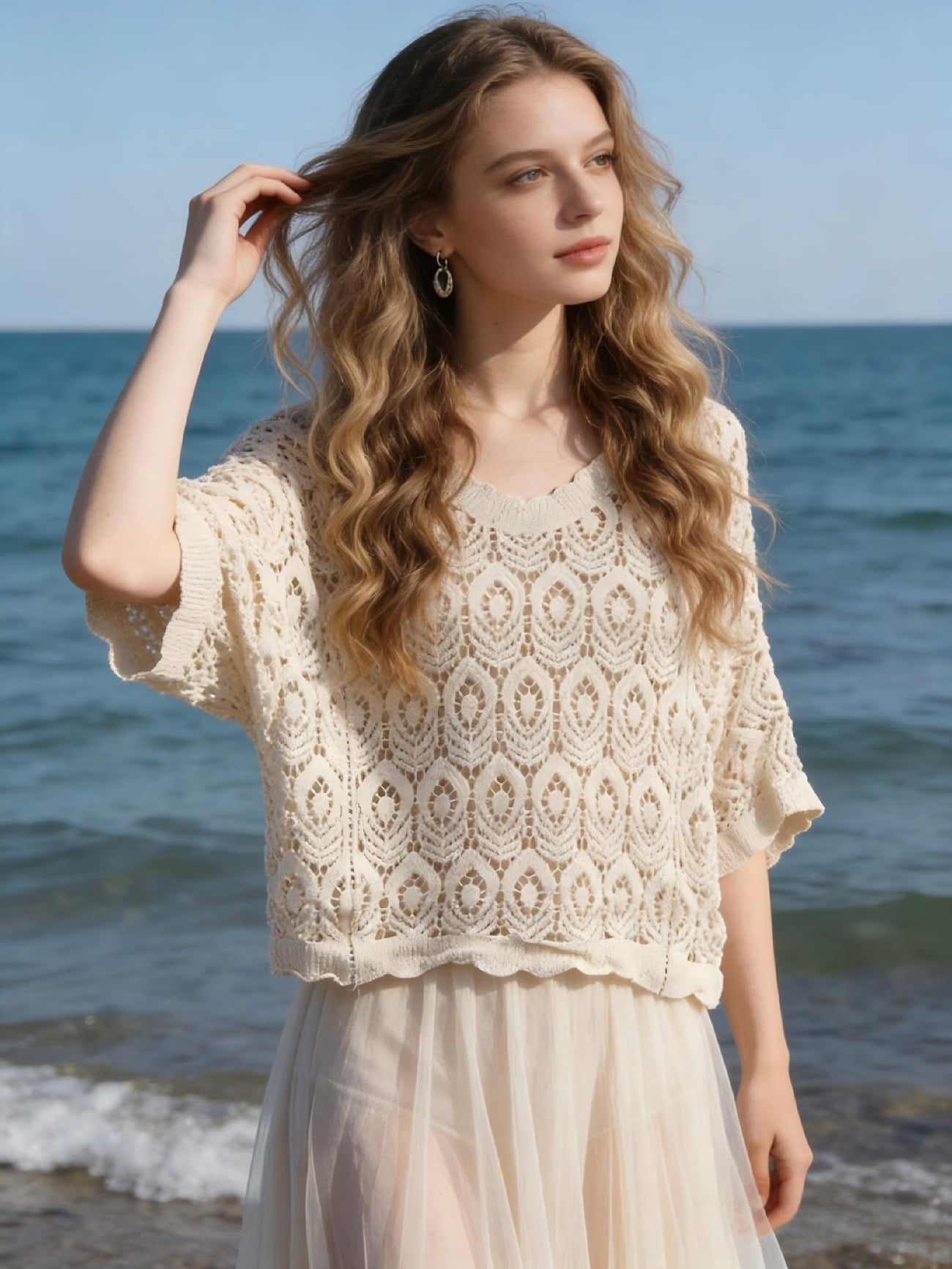 Women Summer Vacation Short Sleeved Knitted Top