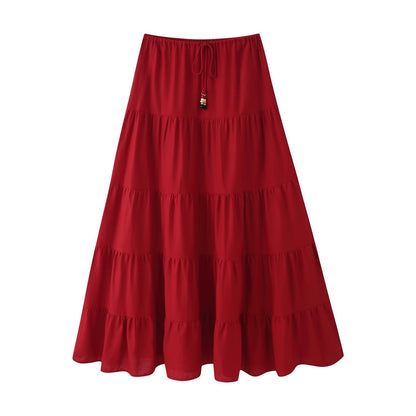 Women Clothing Lace up Pleated Midi Skirt Sets
