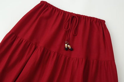 Women Clothing Lace up Pleated Midi Skirt Sets