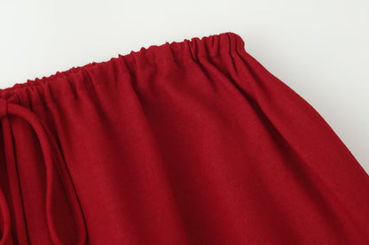 Women Clothing Lace up Pleated Midi Skirt Sets