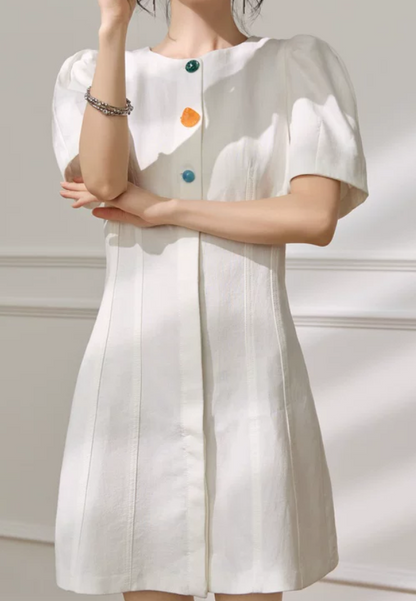 Summer Women Casual Slim Puff Sleeve Short Dress