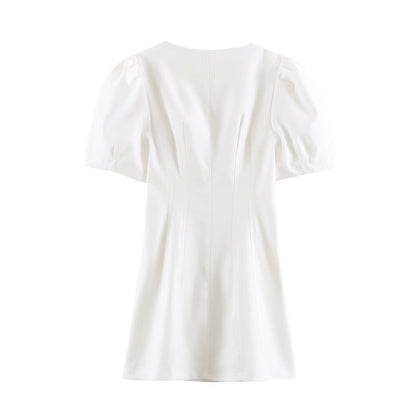 Summer Women Casual Slim Puff Sleeve Short Dress