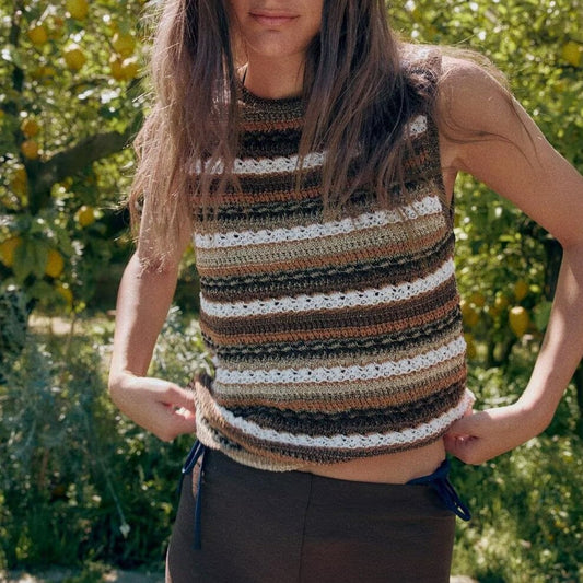 Women Clothing Summer Striped Texture Knitted Sleeveless Vest