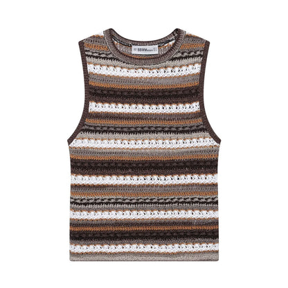 Women Clothing Summer Striped Texture Knitted Sleeveless Vest