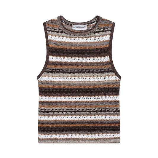 Women Clothing Summer Striped Texture Knitted Sleeveless Vest