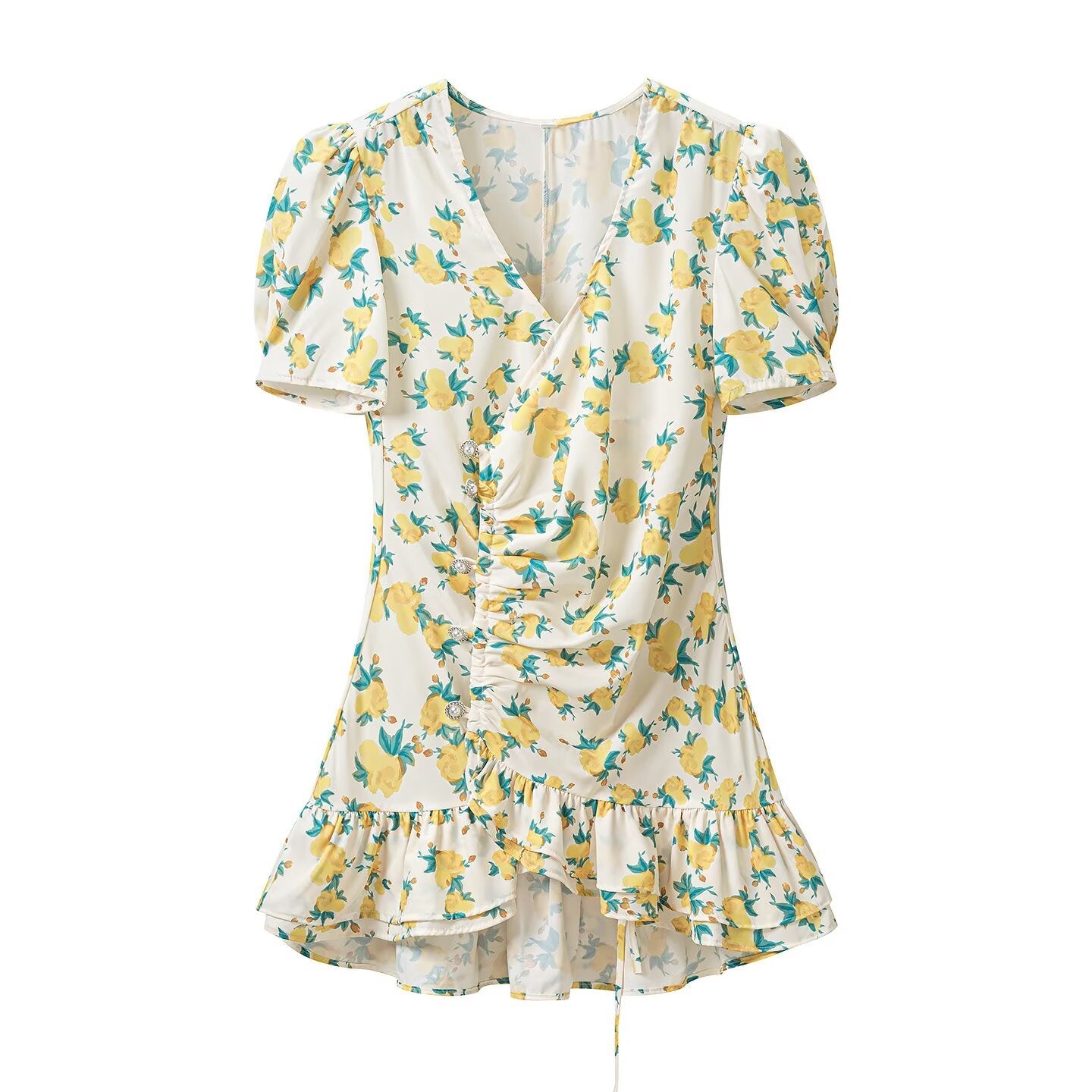 Women Clothing Fashionable All Matching Printed Floral Flounce Slim Dress