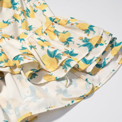Women Clothing Fashionable All Matching Printed Floral Flounce Slim Dress
