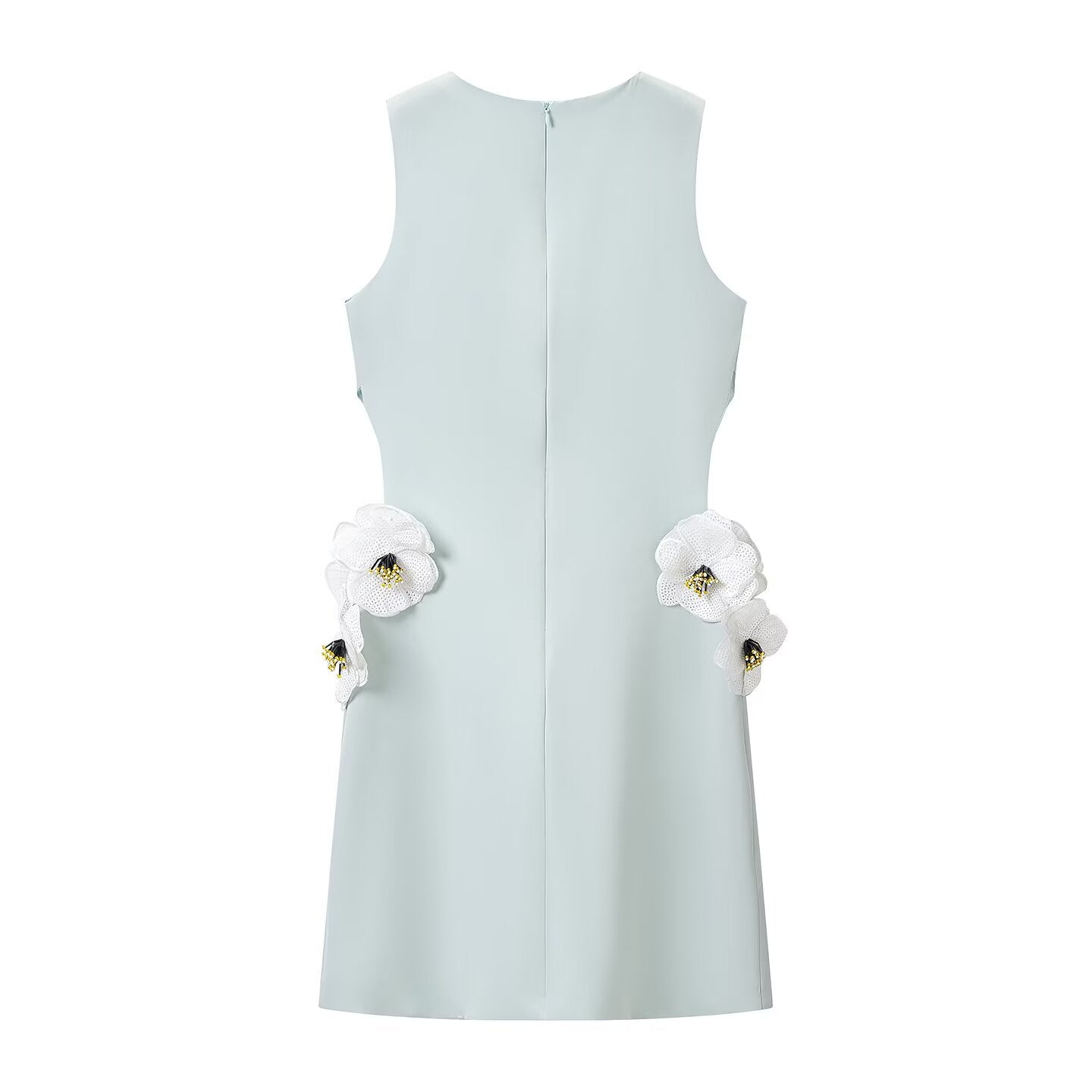 Women Clothing Hollowed out Sequined Floral Sleeveless Cropped Outfit Short Dress