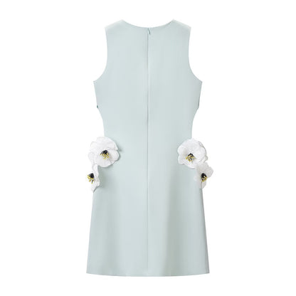 Women Clothing Hollowed out Sequined Floral Sleeveless Cropped Outfit Short Dress