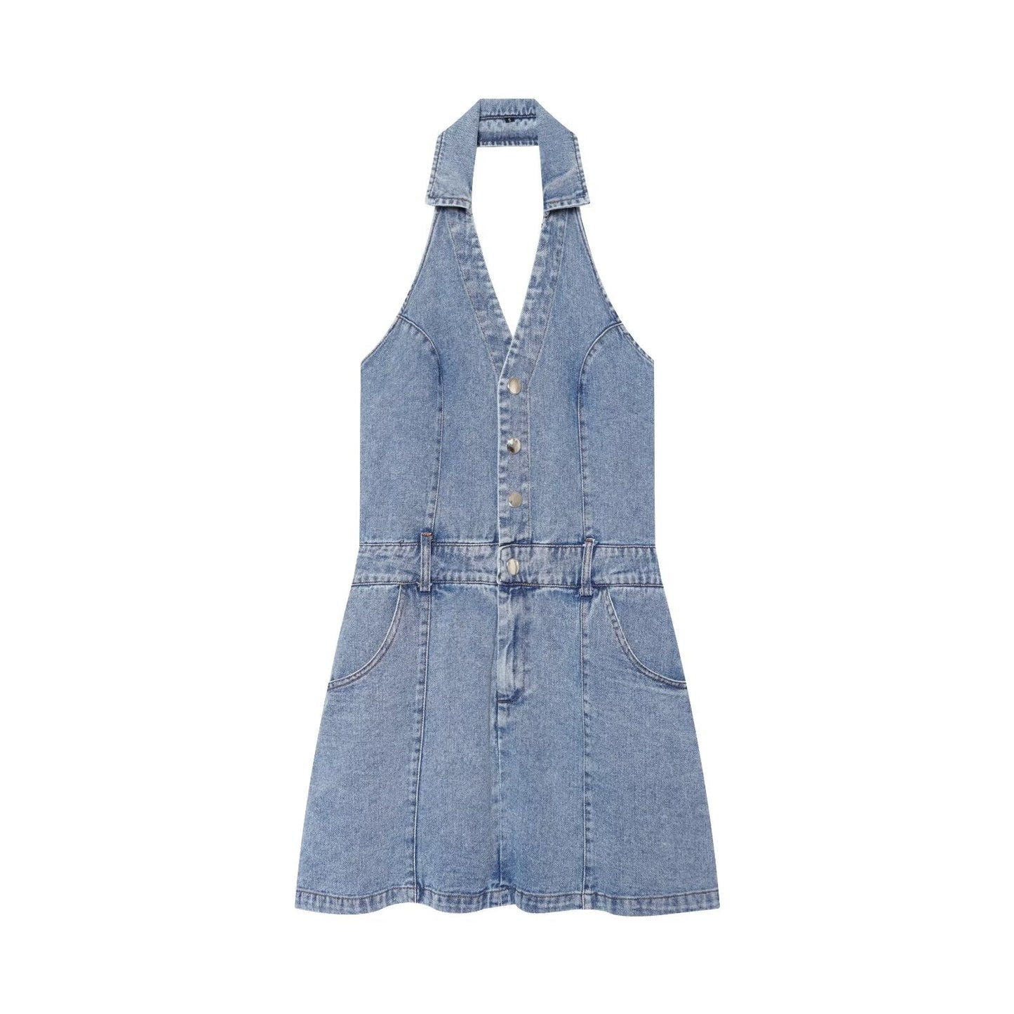 French Women Clothing Fashionable All Match Flip Halter Mini Dress