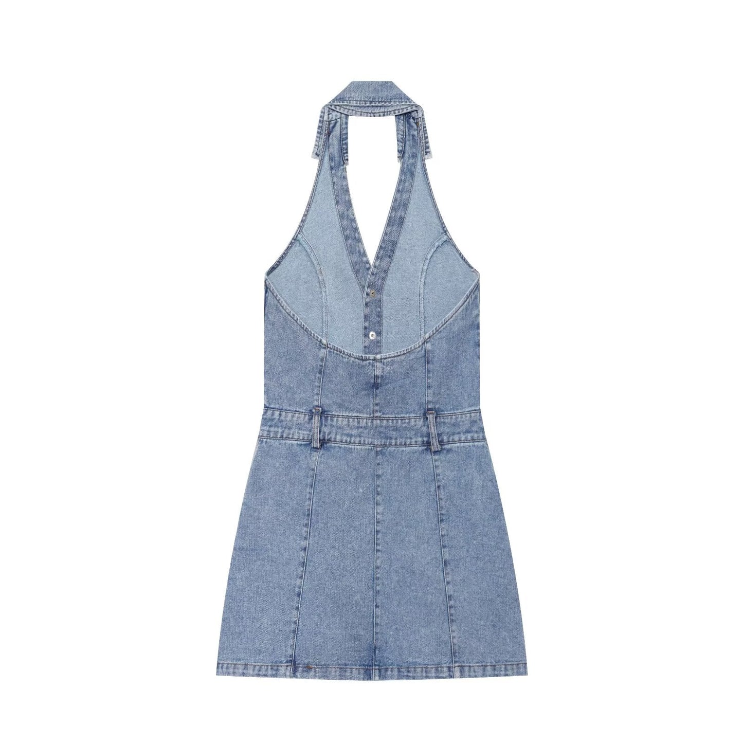 French Women Clothing Fashionable All Match Flip Halter Mini Dress