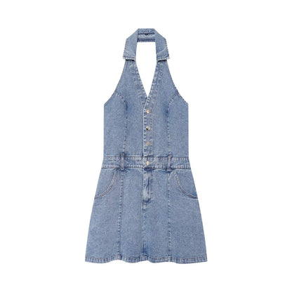 French Women Clothing Fashionable All Match Flip Halter Mini Dress
