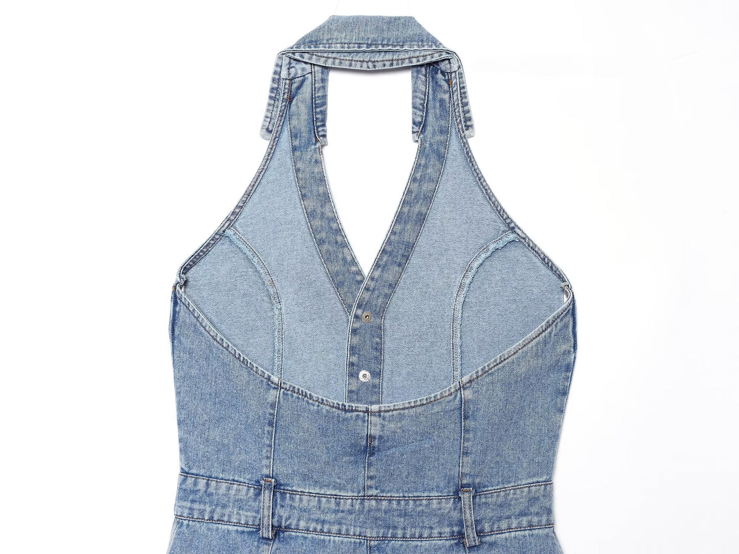 French Women Clothing Fashionable All Match Flip Halter Mini Dress