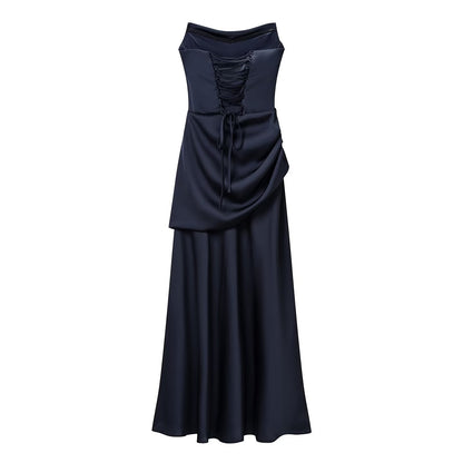 Summer Women Clothing Pleated Elegant Sleeveless Slim Fit Evening Dress Ribbon Tube Top Dress