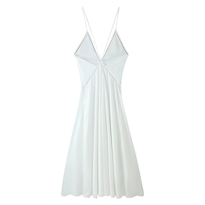 Summer Women Wear Slim Fit Solid Color Halter Deep V Plunge Sexy Backless Dress