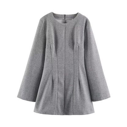 Women Clothing Summer Fashionable Simple Flared Long Sleeve Design Waist Dress