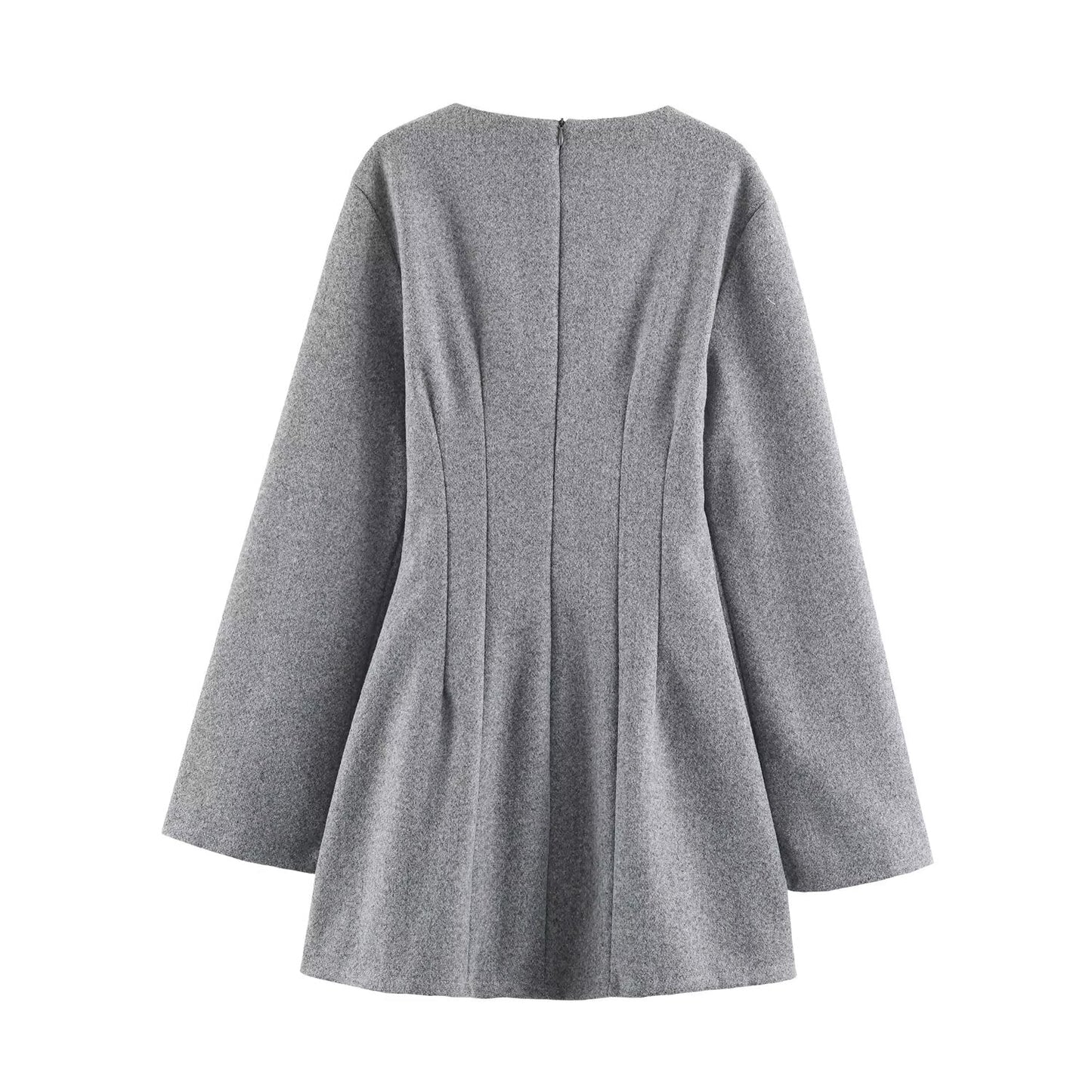 Women Clothing Summer Fashionable Simple Flared Long Sleeve Design Waist Dress