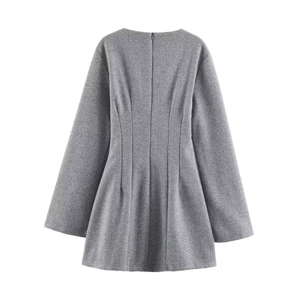 Women Clothing Summer Fashionable Simple Flared Long Sleeve Design Waist Dress