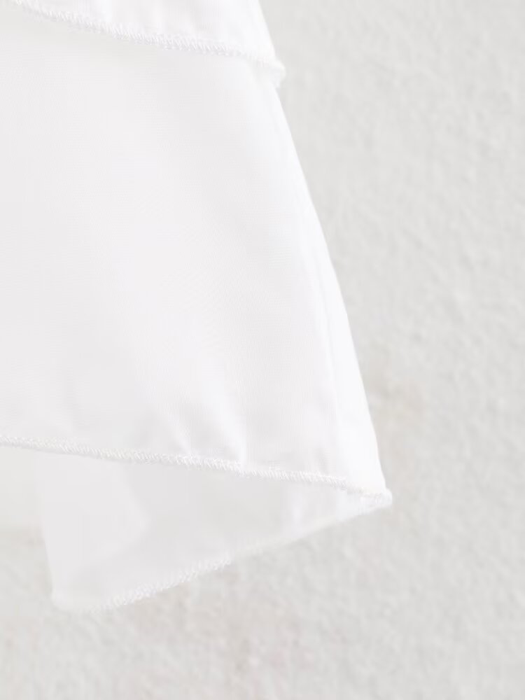 Women Clothing Summer Lace V neck Patchwork Ruffled French White Shirt