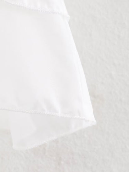 Women Clothing Summer Lace V neck Patchwork Ruffled French White Shirt