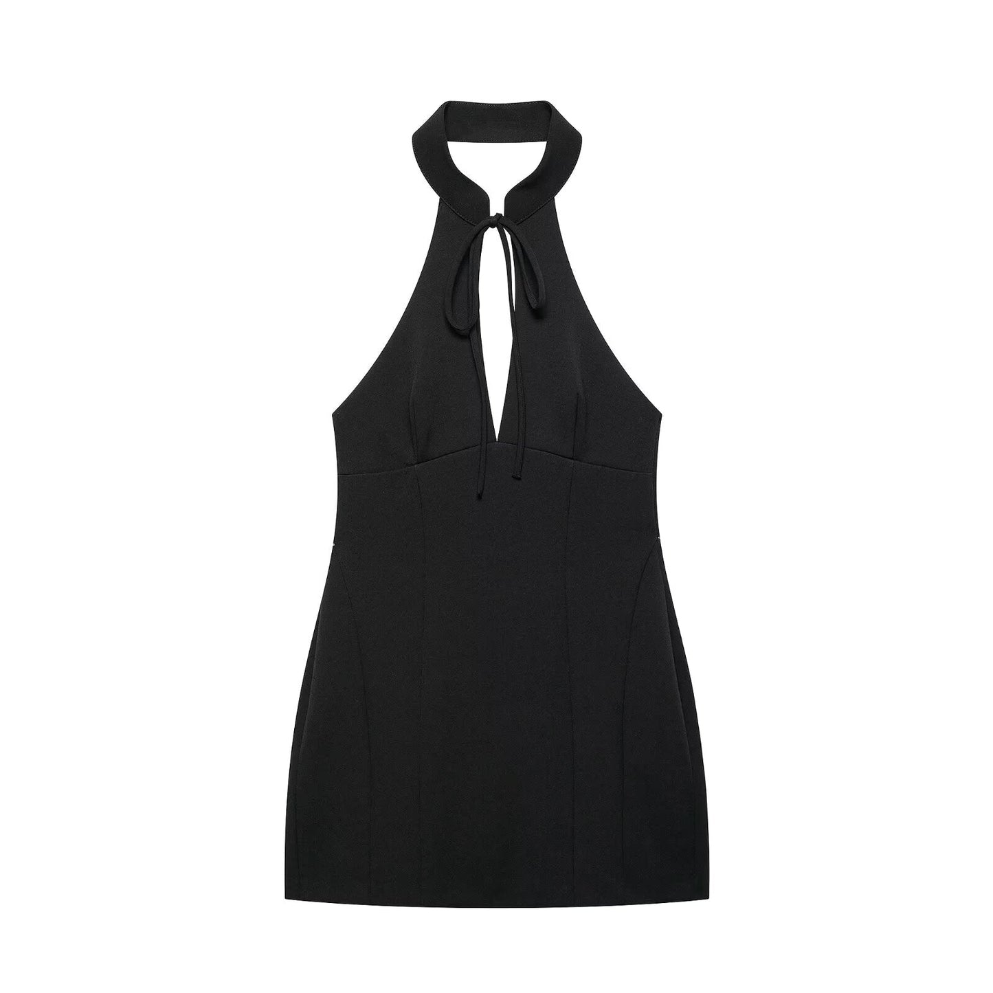 Women Clothing Summer Lace up Hanging Collar Short Dress