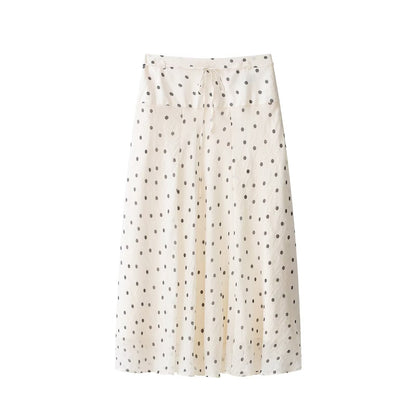 Women Clothing Summer Elegant Polka Dot A line Hem Midi Skirt