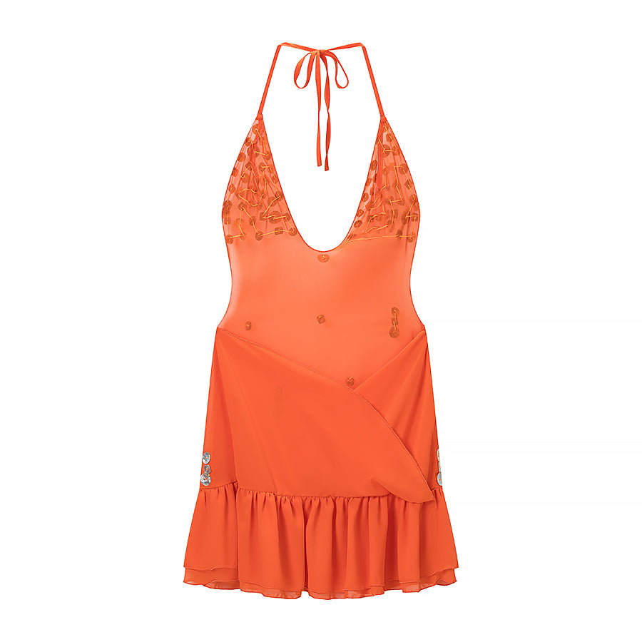 Women Clothing Summer Holiday Fastener Decoration Design V neck Backless Dress