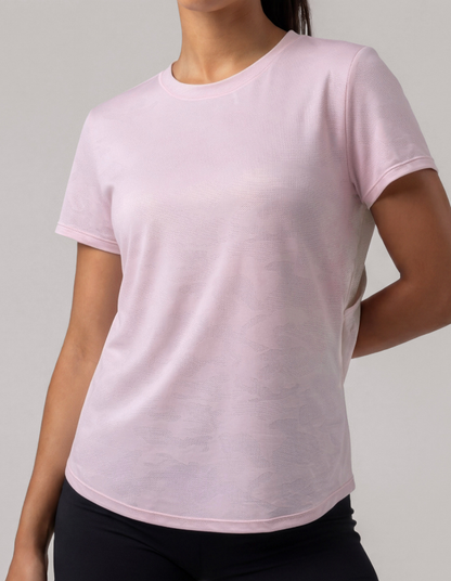 Summer Short Sleeved Women Jacquard Running Training Wear Fitness Sports Top T shirt Breathable Quick Drying Blouse