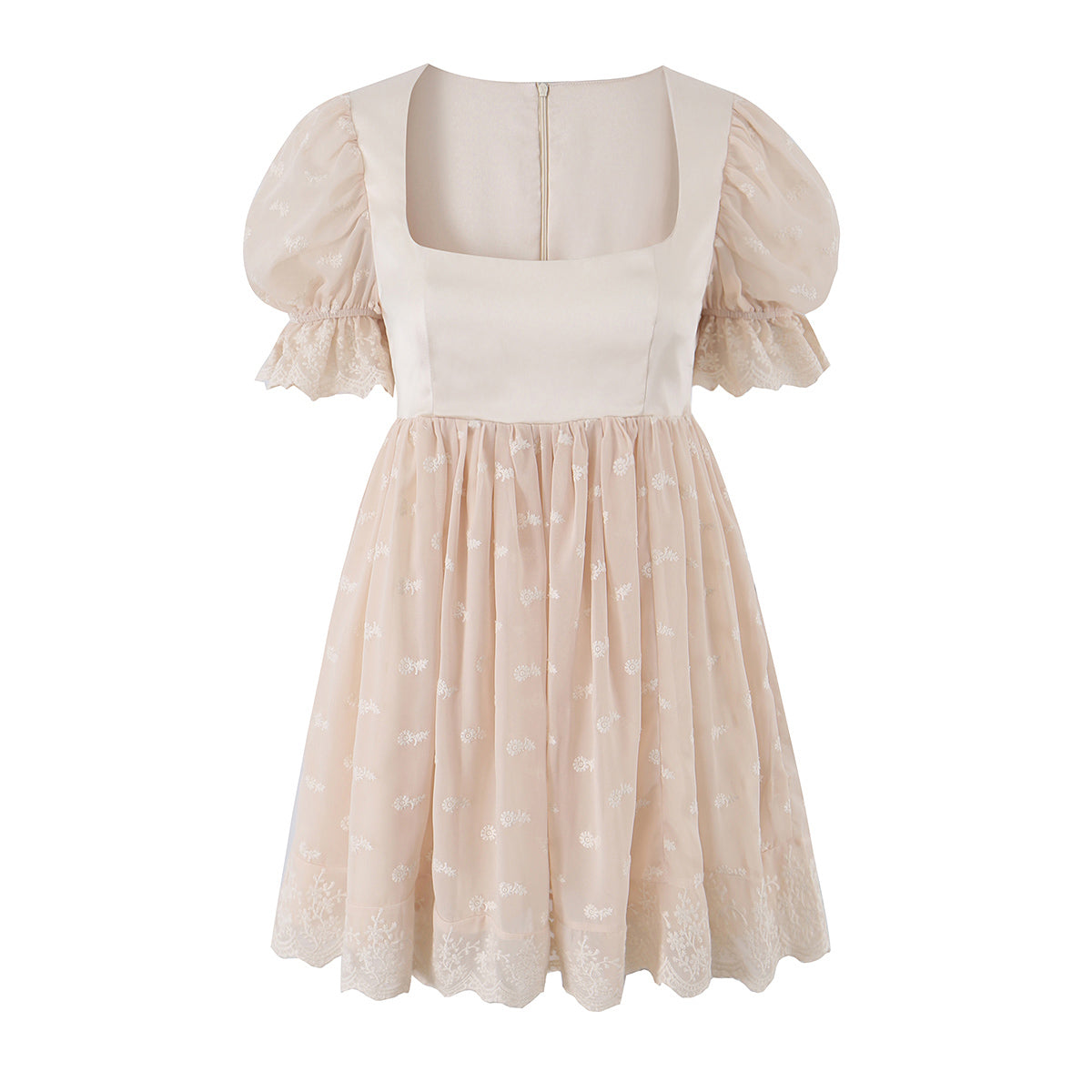 Women Clothing Summer French Satin Embroidery Stitching Design Short Dress