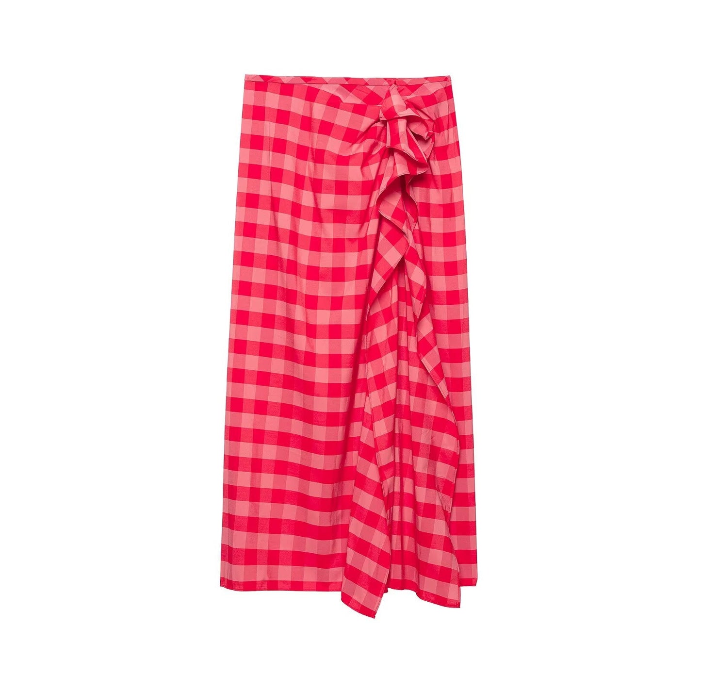 Women Clothing Summer Elegant Plaid Split Laminated Decoration Midi Dress